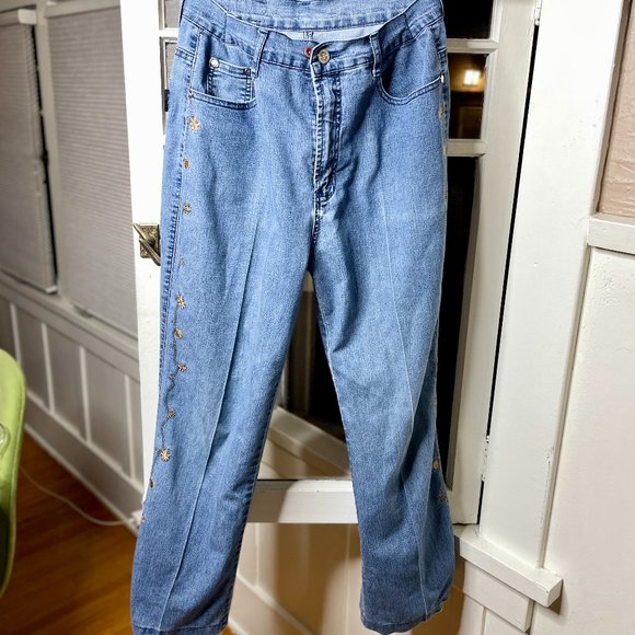 FC Jeans Side Leaf Print Denim Bootcut Jeans Size 30 - Picture 1 of 8